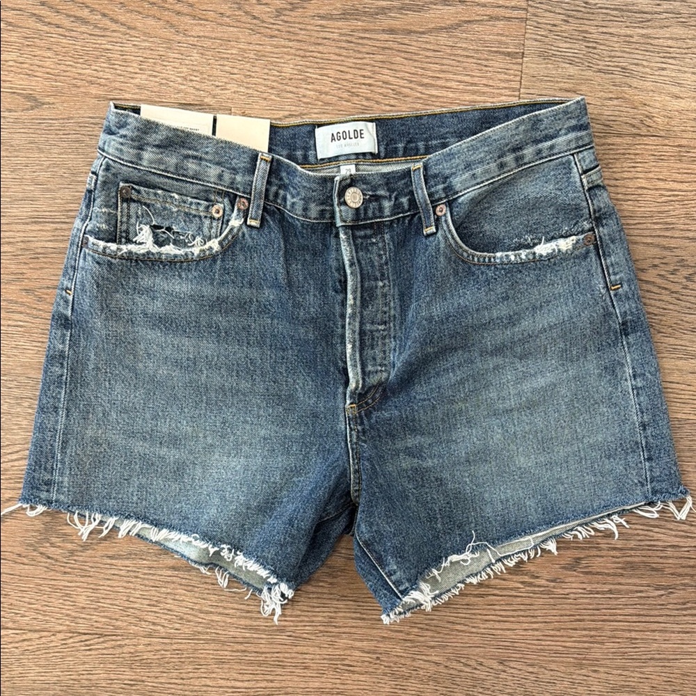 AGOLDE New NWT High-Rise Cutoff Denim Jeans Shorts in Medium Blue Size 29